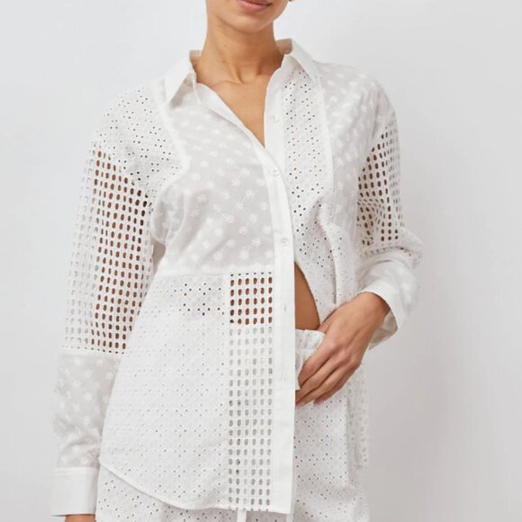 Rails Juliette White Eyelet Mix Button Up Long Sleeve Shirt, M, White - Picture 3 of 9